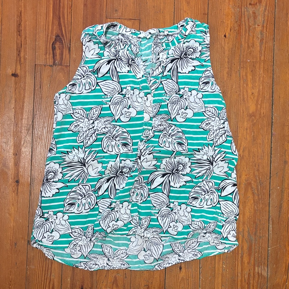 Crown & Ivy Teal Striped Floral Sleeveless Camisole